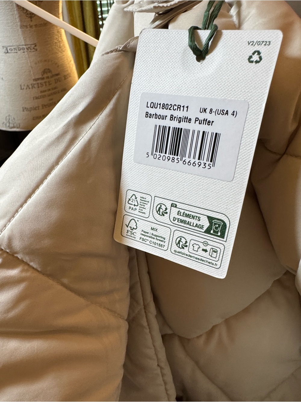 Barbour Cream Quilted Puffer Jacket - Picture 5 of 6
